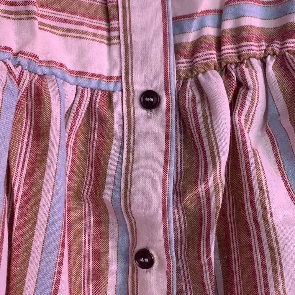 Cream Multicolor Stripe Crisscross Back Button Strap Dress NEW